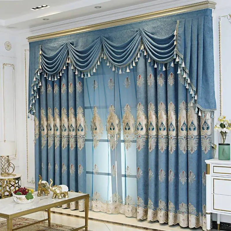 Luxury Flower Laser Patched Fleece Embroidery Curtains