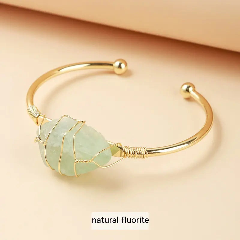 Natural Raw Gemstone Winding Gold Bracelet in Luxury Fashion