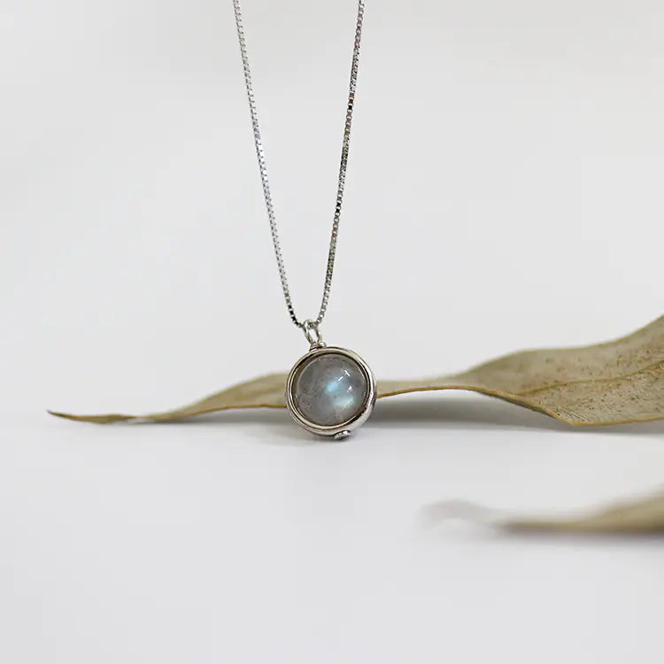 S925 Silver Handmade Necklace with Moonstone Box Chain