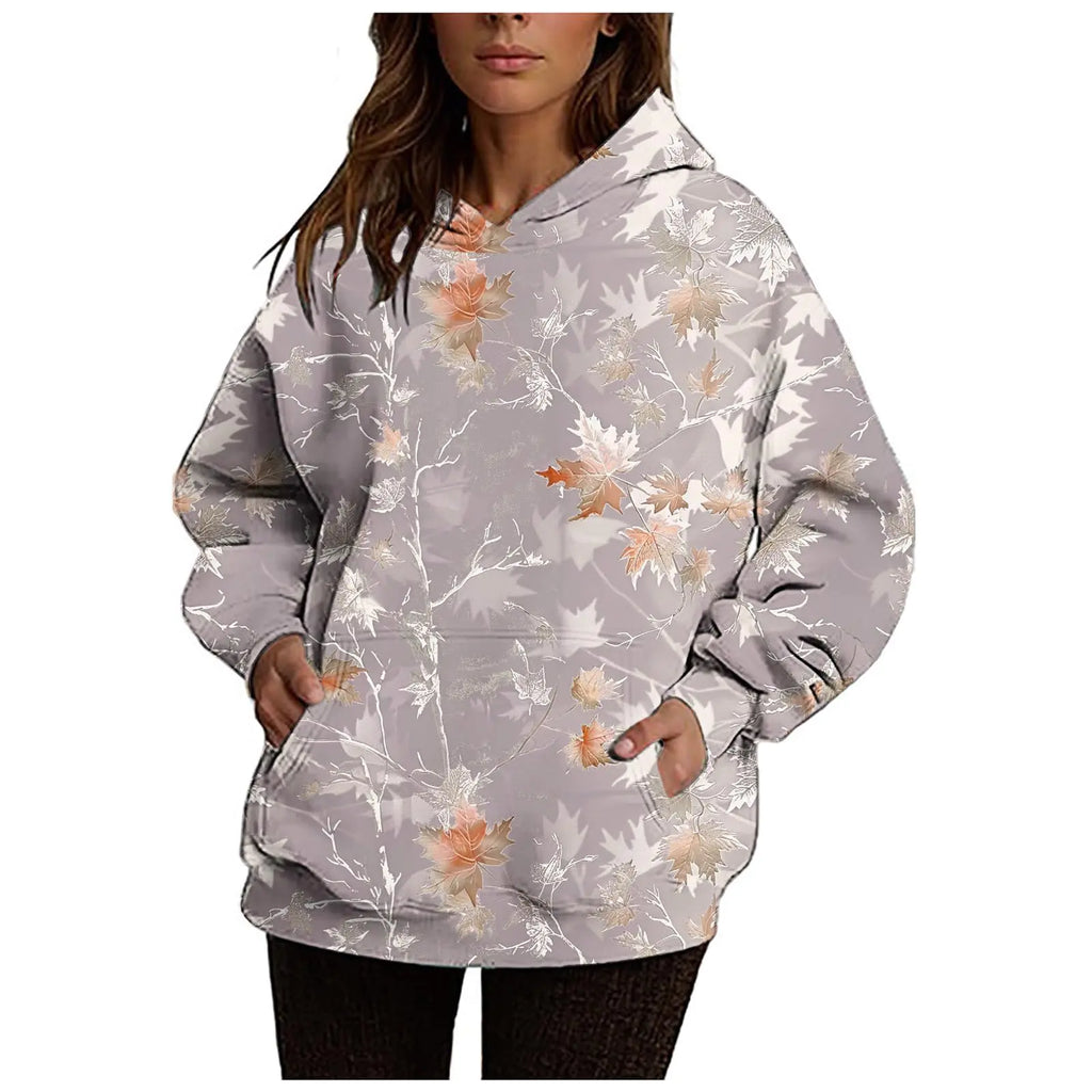 Ceboyel Womens Camo Oversized Hoodies Maple Leaf Hooded Sweatshirt Trendy Teen Girls Fashion Clothing 2024 Plain Sweatshirt Women Oversized Purple S