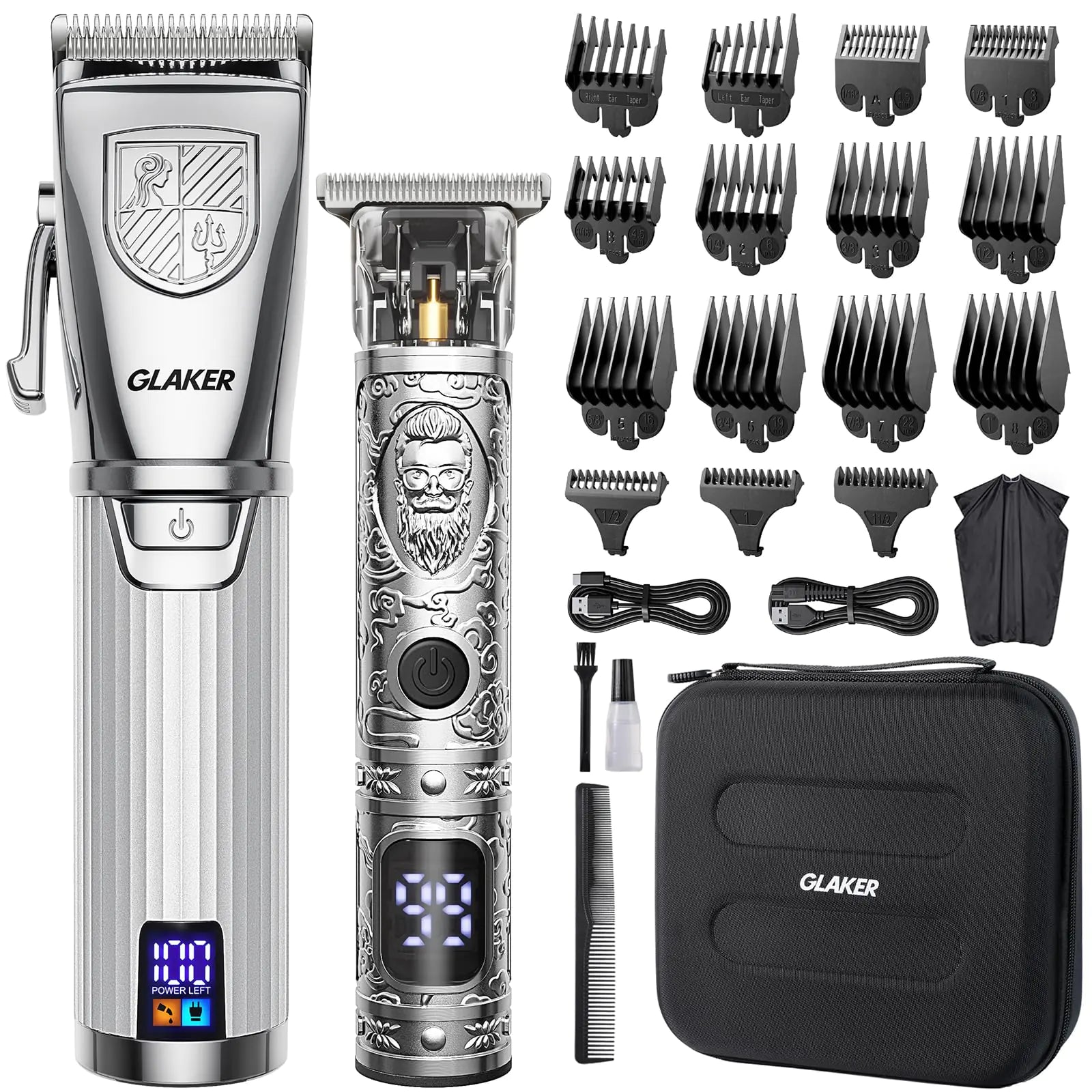 GLAKER Hair Clippers for MenProfessional Mens Hair Clippers Cordless Clippers for Hair Cutting Hair Clippers and Precision Trimmer Kit Zero Gap Trimmer with LED Display 15 Guide Combs