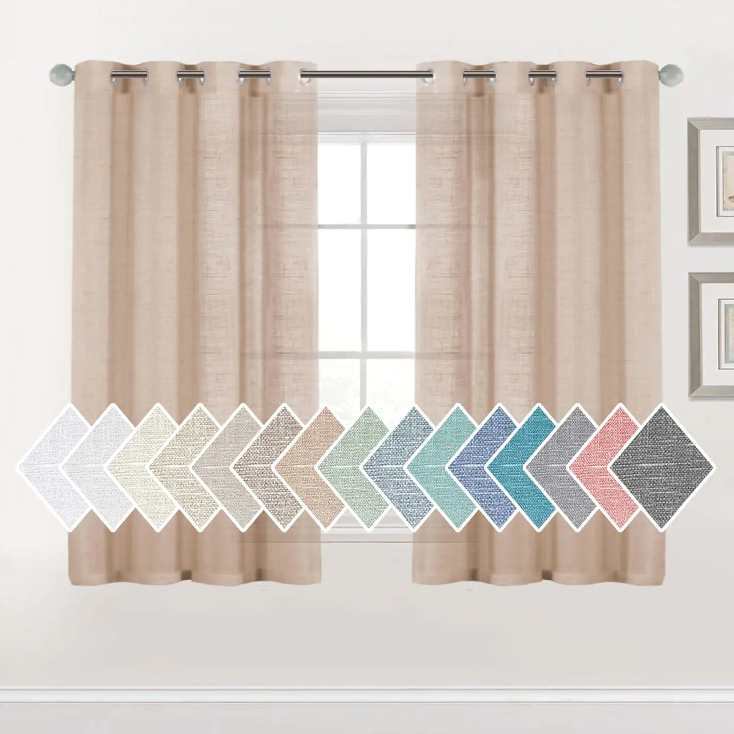 H.VERSAILTEX Light Filtering Linen Curtains Sheer 63 Inch Length Silver Grommet Top Window Linen Panels Living Room/Bedroom  (2 Panels Solid Natural)