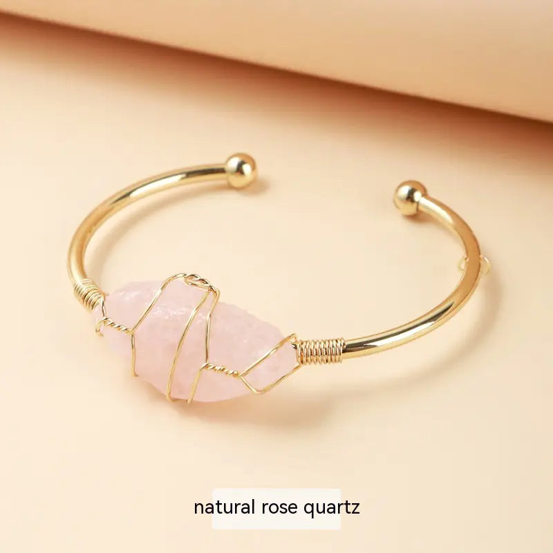 Natural Raw Gemstone Winding Gold Bracelet in Luxury Fashion