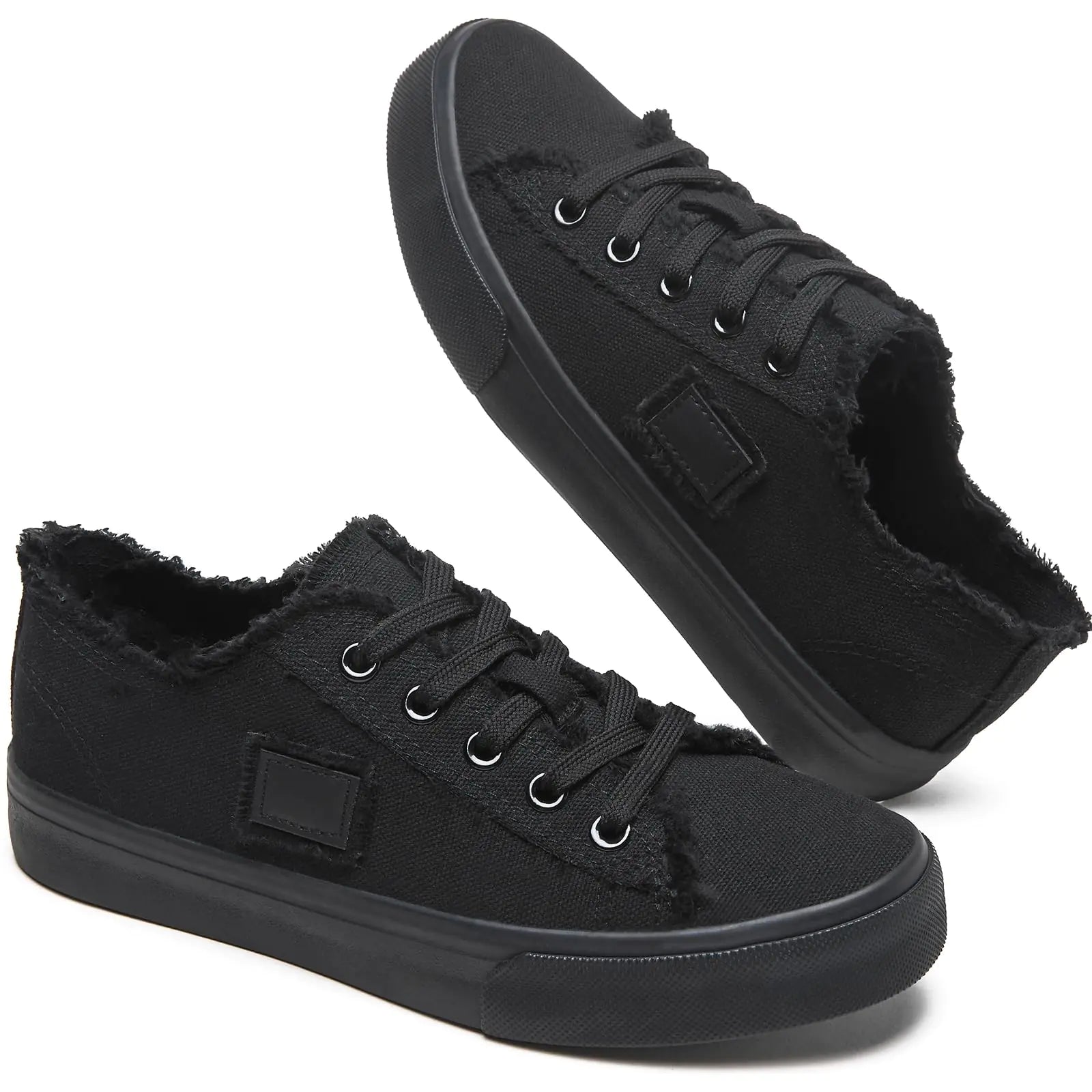 BENPAO Womens White Canvas Shoes Black Canvas Fashion Sneakers for Women Comfortable Casual Tennis Shoes Low Top Walking Shoes（Full Black.US7.5）