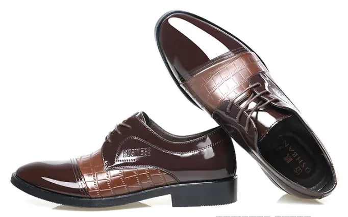 Patterned Leather Pointed Dress Shoes for Men