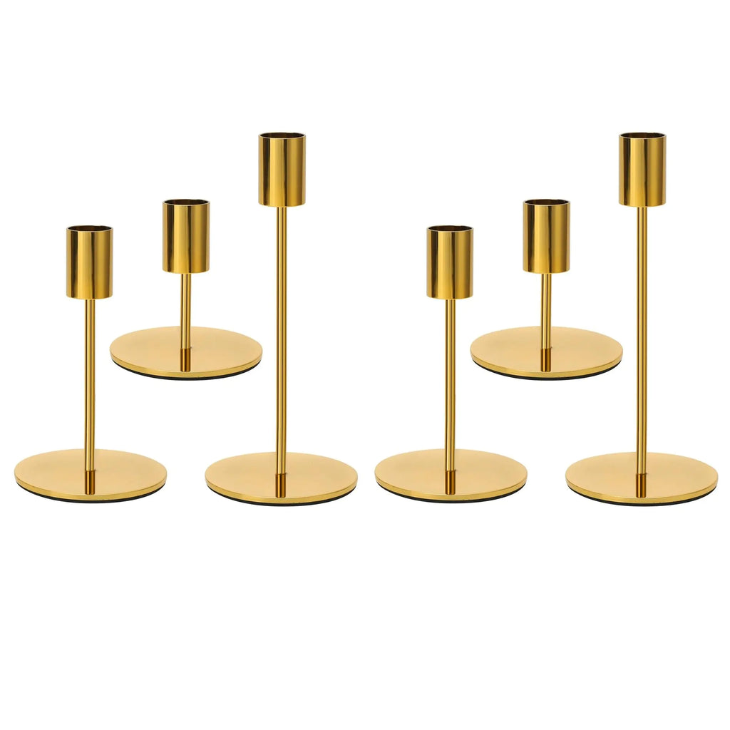 Anndason 6 PCS Gold Candlestick Holders Gold Candle Holder Taper Decorative Candlestick for Home Decor Wedding Dinning Party Anniversary (Gold)