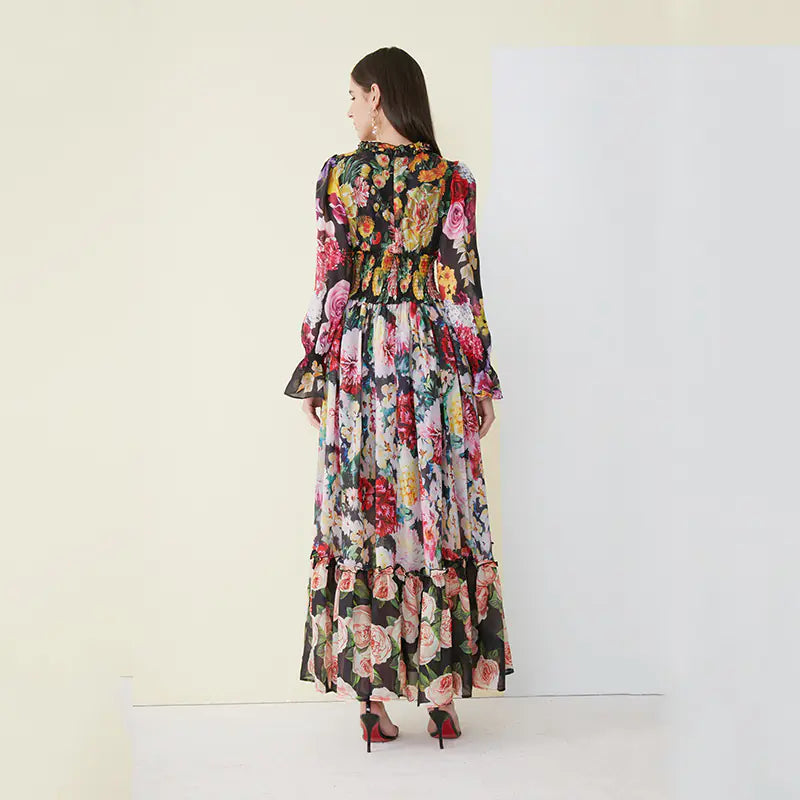Floral Long Dress for Women - Princess Style Dress