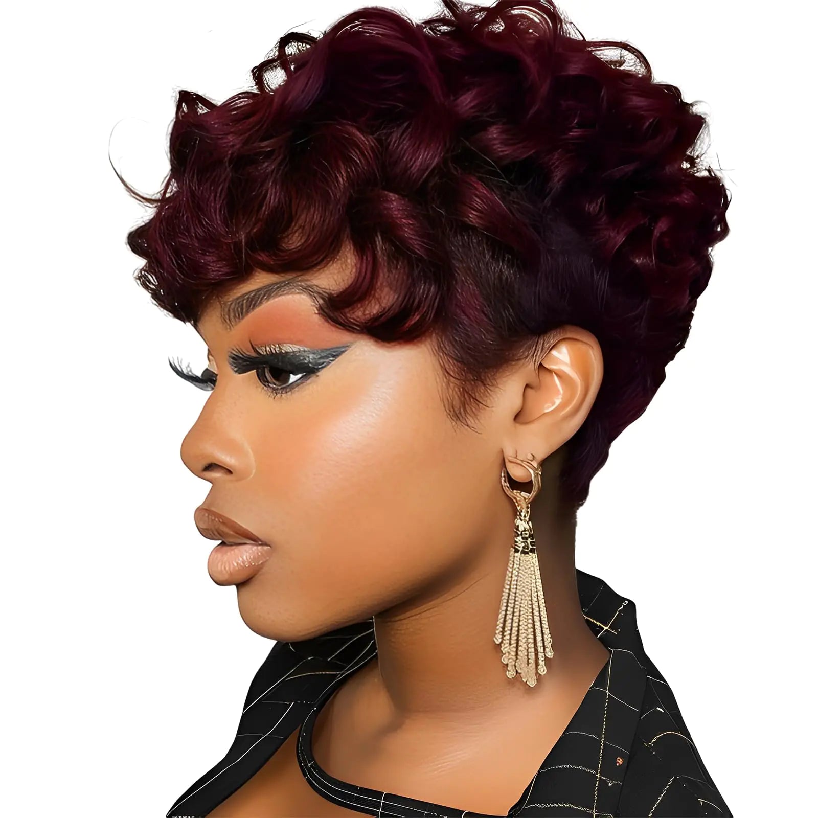 BOBCOO Short Pixie Cut Wigs for Black Women Short Curly Wig 99J Burgundy Pixie Cut Wigs Layered Pixie Wigs Wine Red Short Wigs(Burgundy)