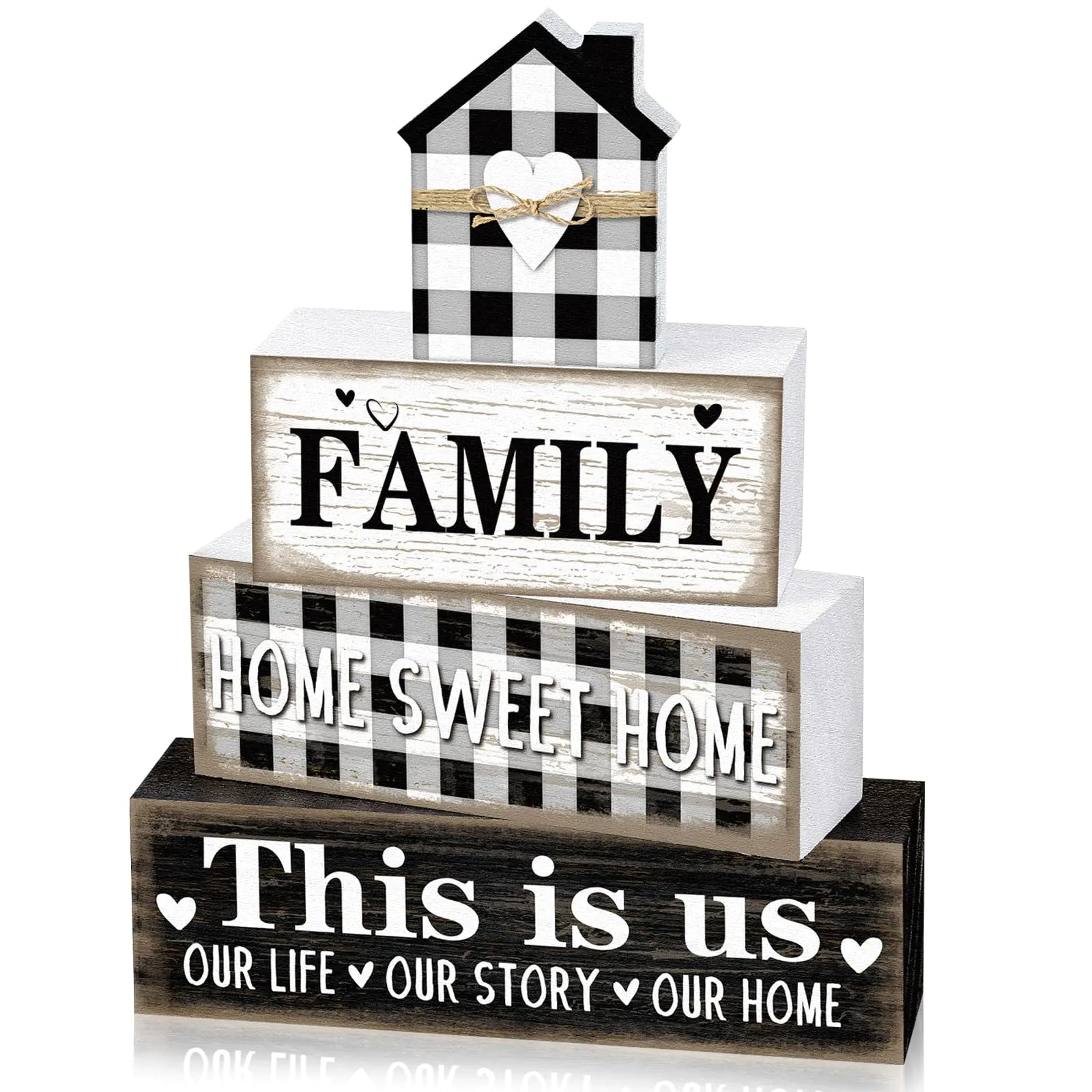 Cinnvoice Farmhouse Wooden Tabletop Tiered Tray Decor Rustic Retro Family sweet This Is Us Wood Sign Decorations for Coffee Centerpiece Decoration