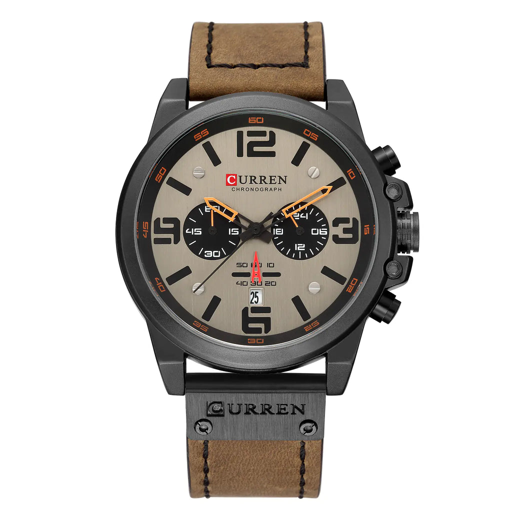 6-Needle Quartz Watch with Calendar and Waterproof Strap