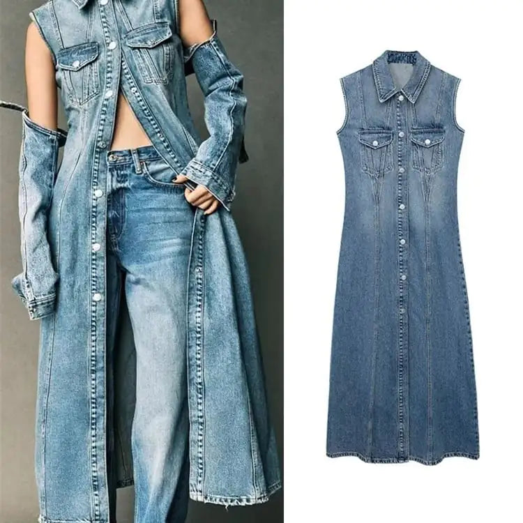 Blue Slim Denim Dress for Women