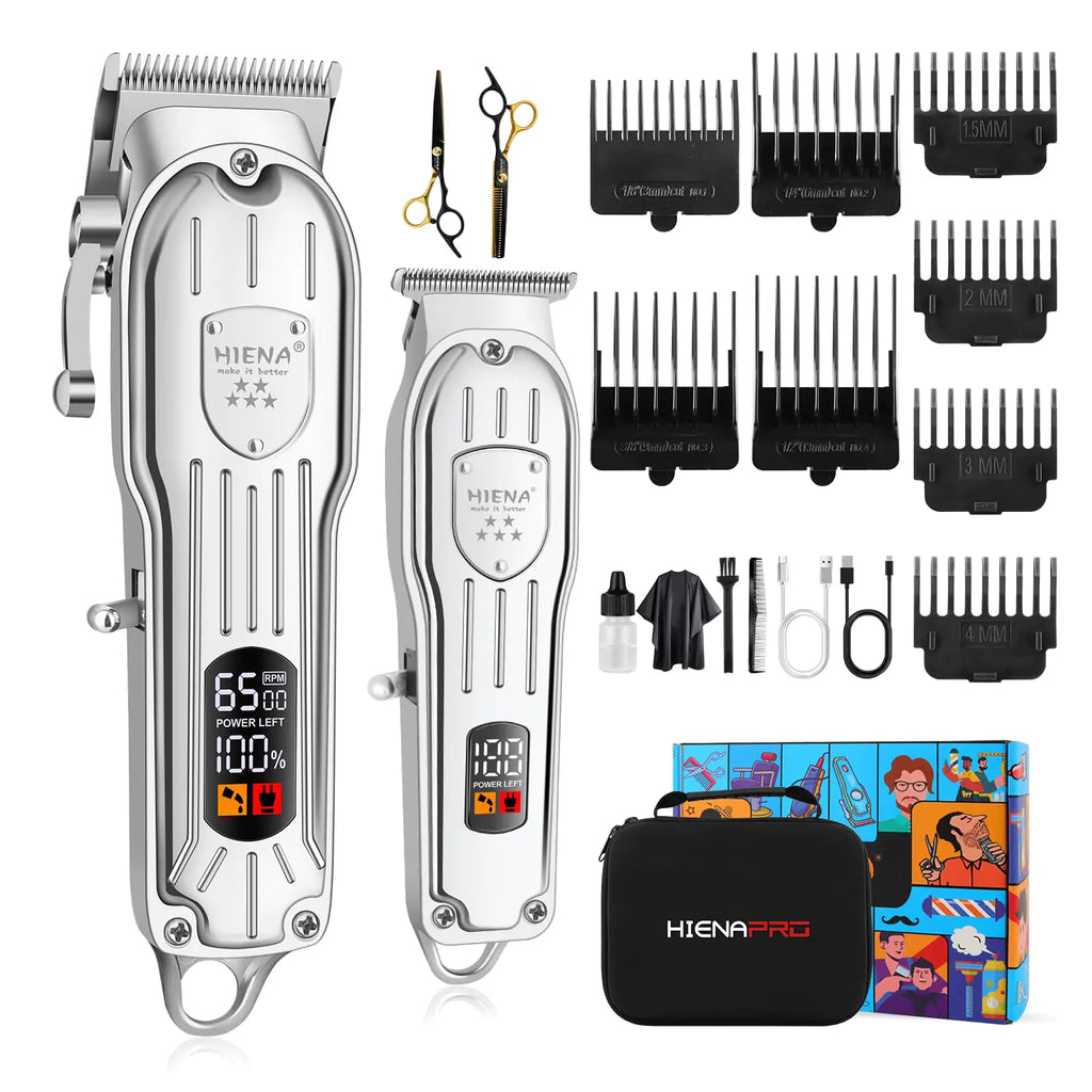 HIENA PRO Professional Hair Clippers for Men Rechargeable Barber Clippers & Trimmers Set Hair Clippers Set Cordless Hair Clippers Kit with LCD Display Gifts for Men