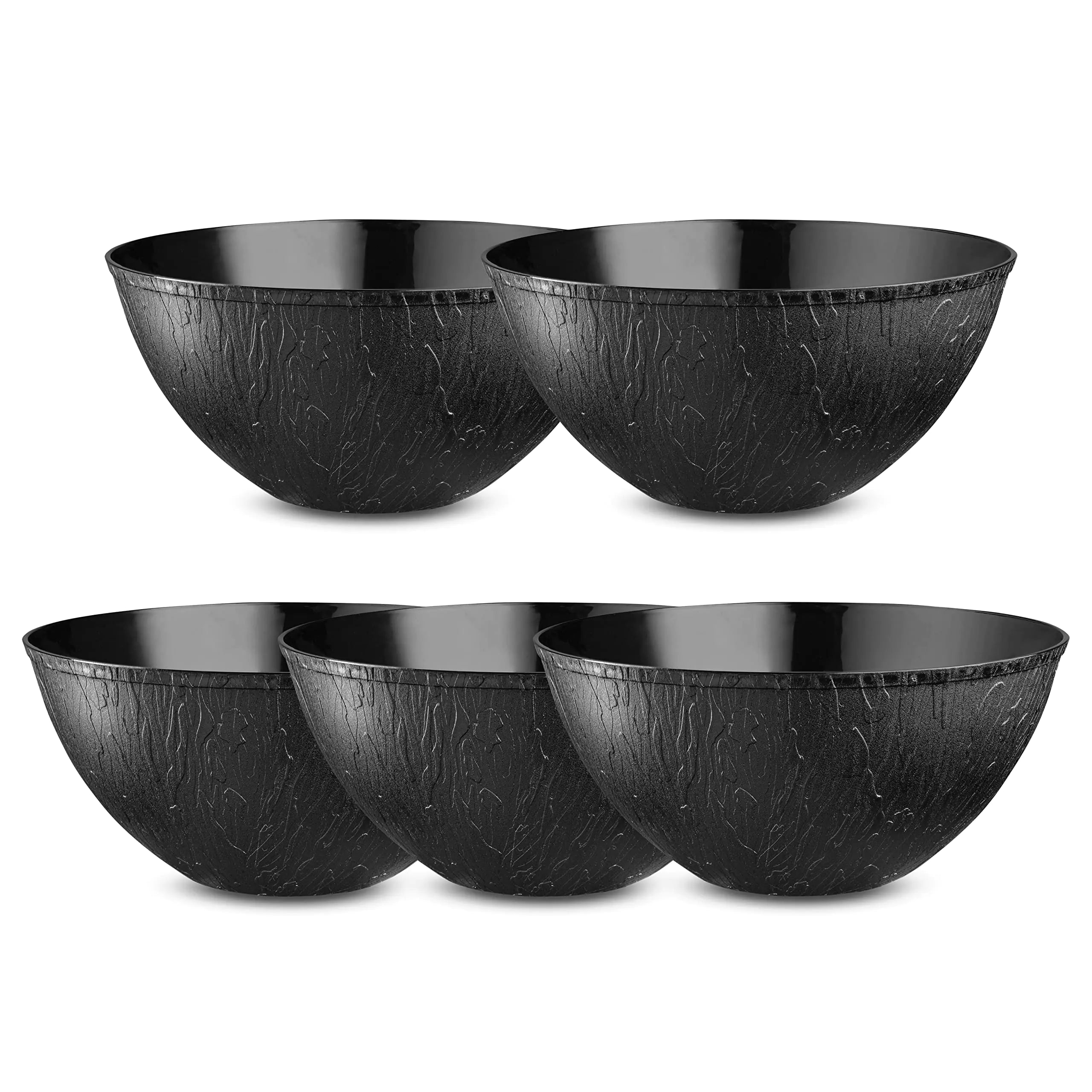 Plastic Serving Bowls Disposable Black Plastic Serving Bowls for Parties Large Salad Bowls for Buffet Catering or Salad bar Snack Bowls for Birthday [5 Pack - 96 oz]