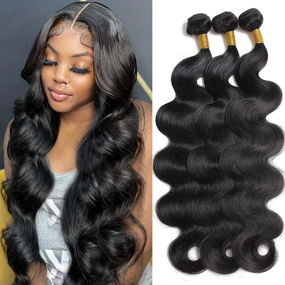 Human Hair Bundles 22 24 26 INCH Body Wave Bundles Virgin Bundles Human Hair 3 Bundles 100% Unprocessed Brazilian Wavy Human Hair Bundles Body Wave Human Hair Bundles Hair Extensions Black Color