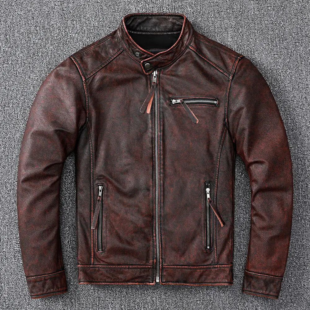 Vintage Brown Classic Biker Leather Jacket for Men