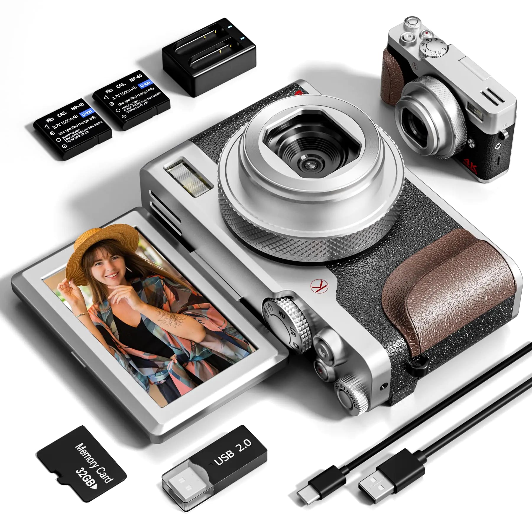 Digital Camera  for Photography 64MP & 5K Video 18X Zoom Vlogging  for YouTube Portable Compact Small 2 Batteries Digital Point and Shoot Camera