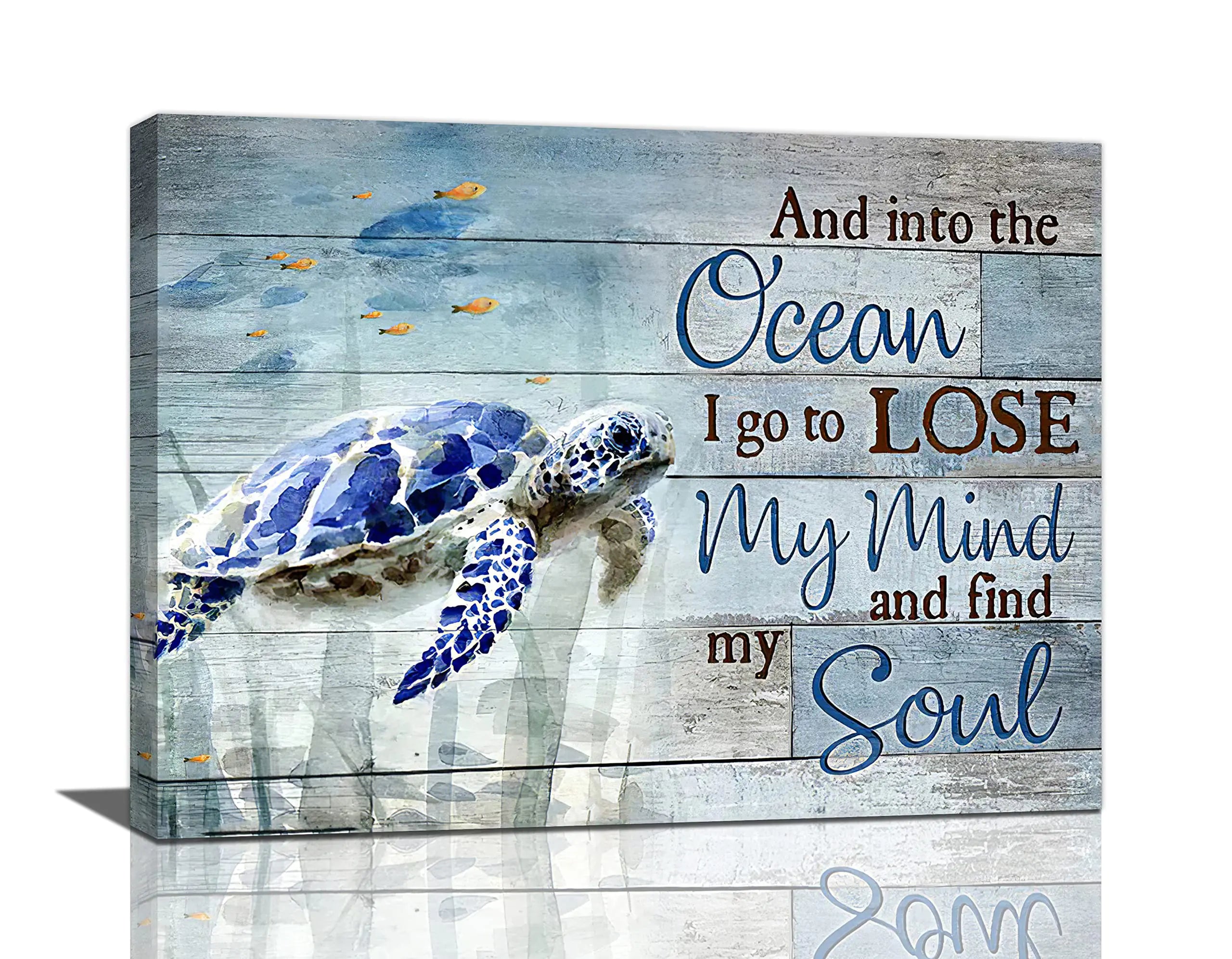 Sea Turtle Bathroom Wall Art Ocean Turtle Bathroom Pictures Wall Decor Watercolor Beach Sea Turtle Canvas Painting Framed Artwork for Bathroom Bed Room Living Room Decoration 16"x20"