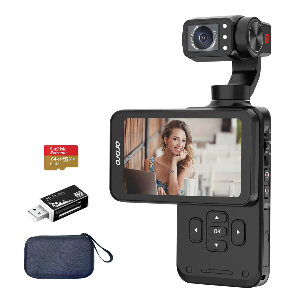ORDRO 5K Video Camera M5 Camcorder WiFi IR Night Vision Handheld Camera 4K 48M Camera with 3.5" Screen 3-Axis Stabilisation 180° Rotating Lens Vlogging Camera with 64G Card