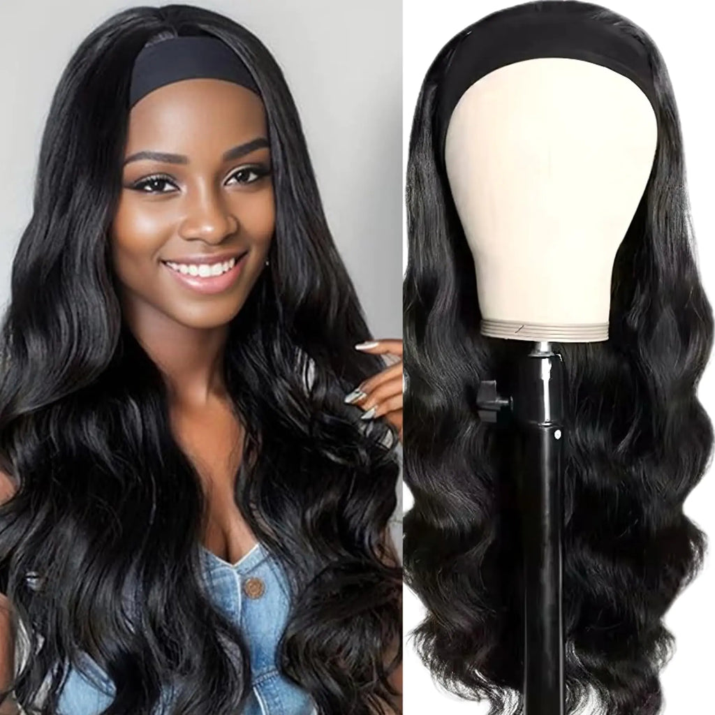 Comfair Headband Wigs Human Hair Half Wigs for Black Women Wear and Go Glueless Bob Headband Short Straight  180% Density No lace Headband wig