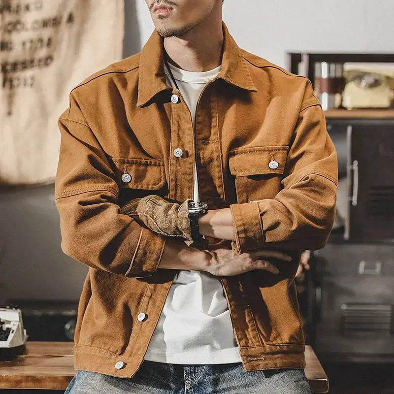 Brown Denim Jacket for Men - Trendy Autumn Style