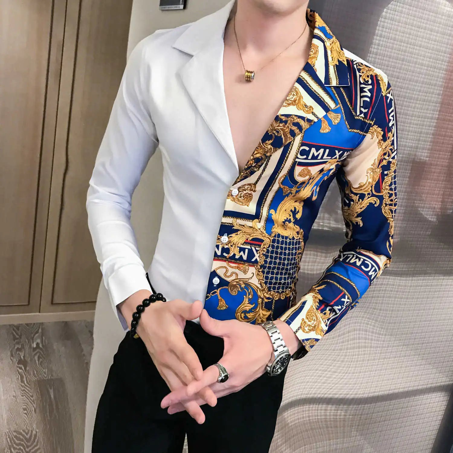 Stylish Patchwork Long Sleeve Shirt for Men