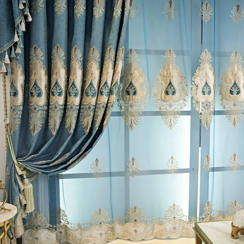 Luxury Flower Laser Patched Fleece Embroidery Curtains