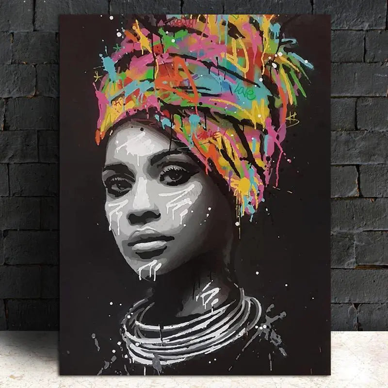 Colorful African Woman Canvas Art with Headscarf