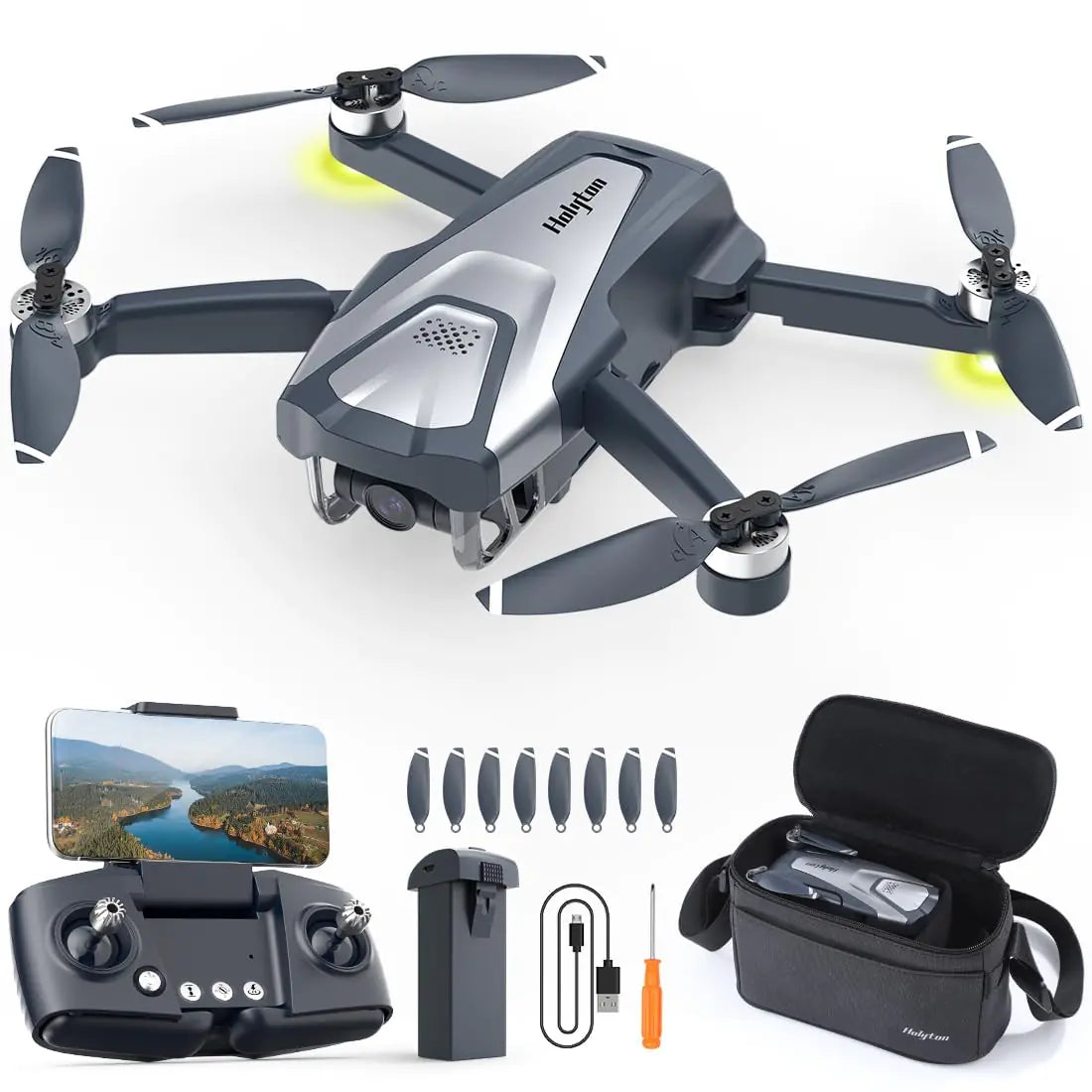 Holyton Drones with Camera for Adults 4k HT50 Drone with Remote Control Camera GPS Quadcopter Auto Return Follow Me Brushless Motor Circle Fly Waypoint Fly Altitude Hold Headless Mode