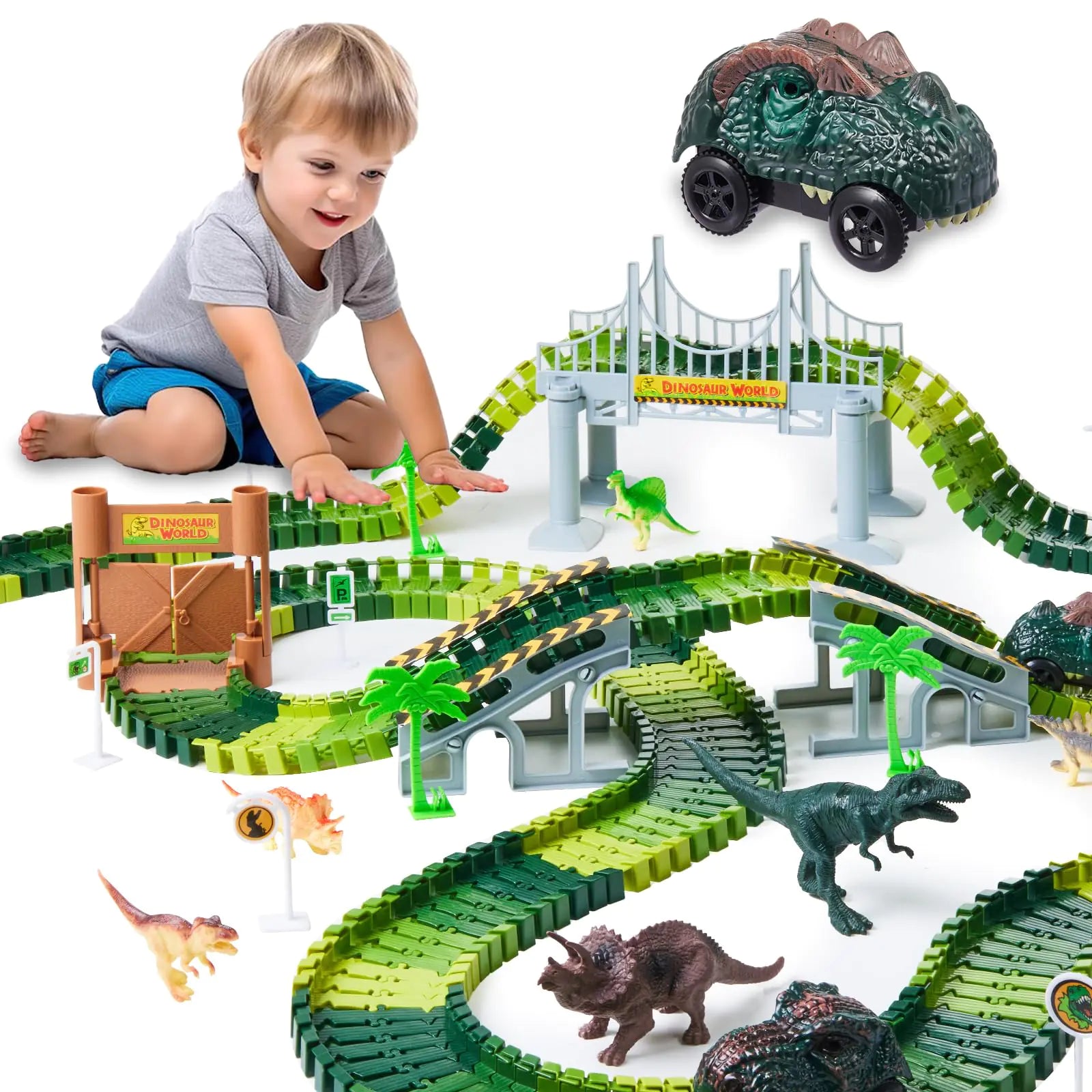 288 PCS Dinosaur Race Car Track Toys Flexible Dinosaur Track Toy Set Birthday Dinosaur Toys Gifts for 3 4 5 6 7 Years Old Boys Girls 3 Year Old boy Birthday Gift