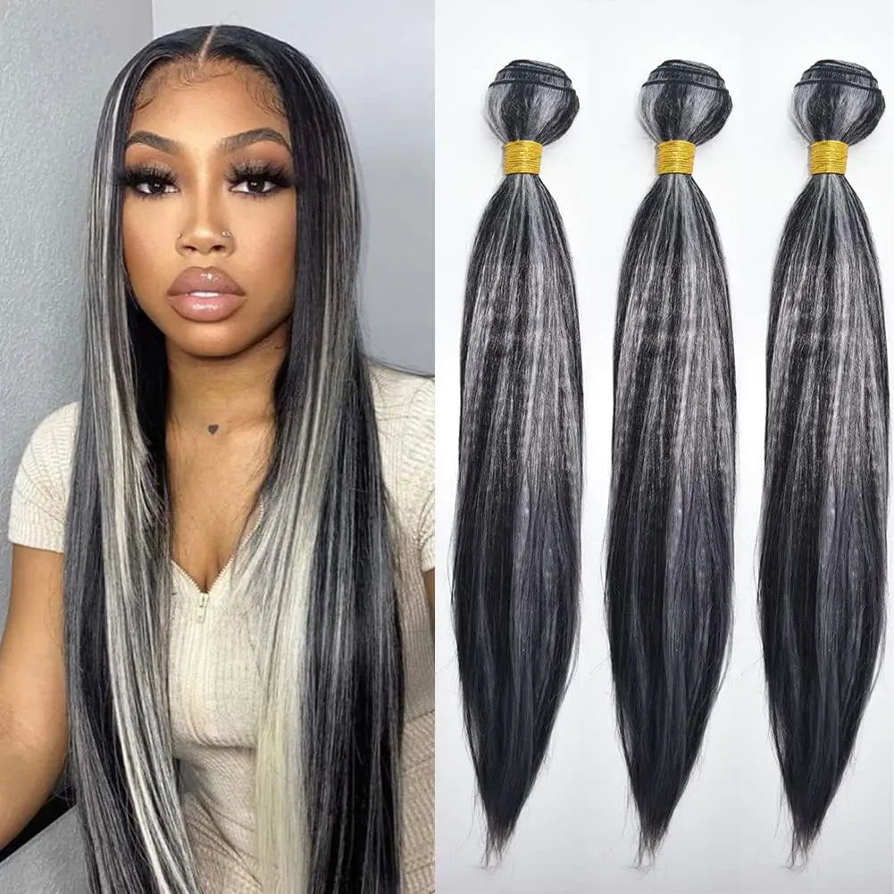 Peenoll Straight Wave Human Hair Bundles Highlight P1B Grey Weave Human Hair Bundles Unprocessed Brazilian Virgin Hair Bundles Human Hair Quick Weave for Hair Extension