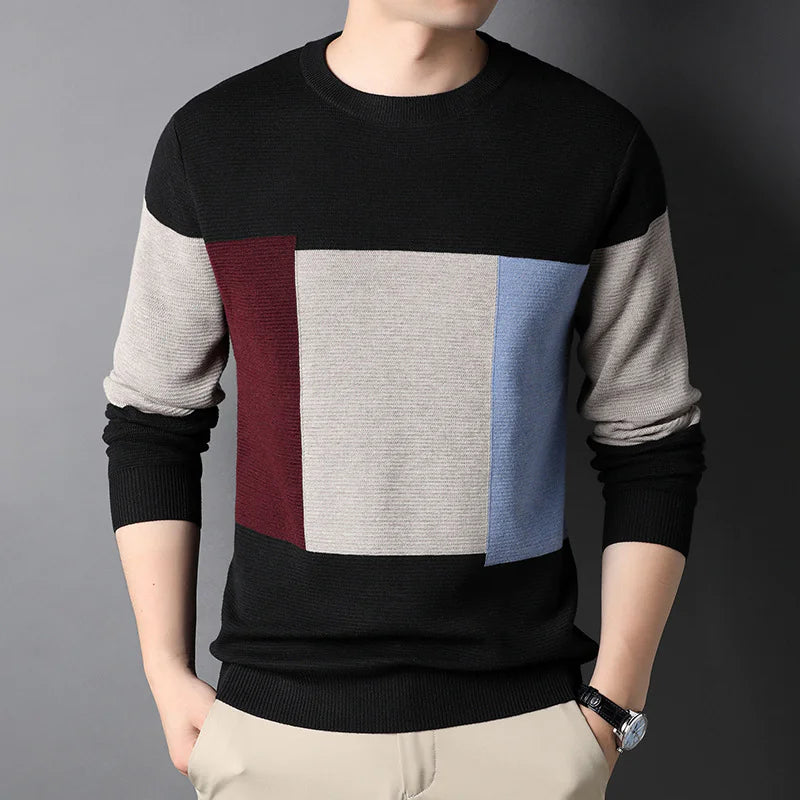 Colorblock Slim Fit Knit Shirt for Men - Fall/Winter