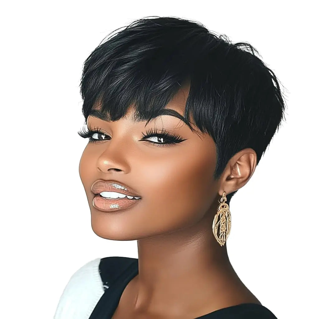 DOcute Short Wigs Pixie Cut Wigs For Black Women Natural  Short  for Straight Wave Pixie Wigs Synthetic Black Women Wigs(Black-5")