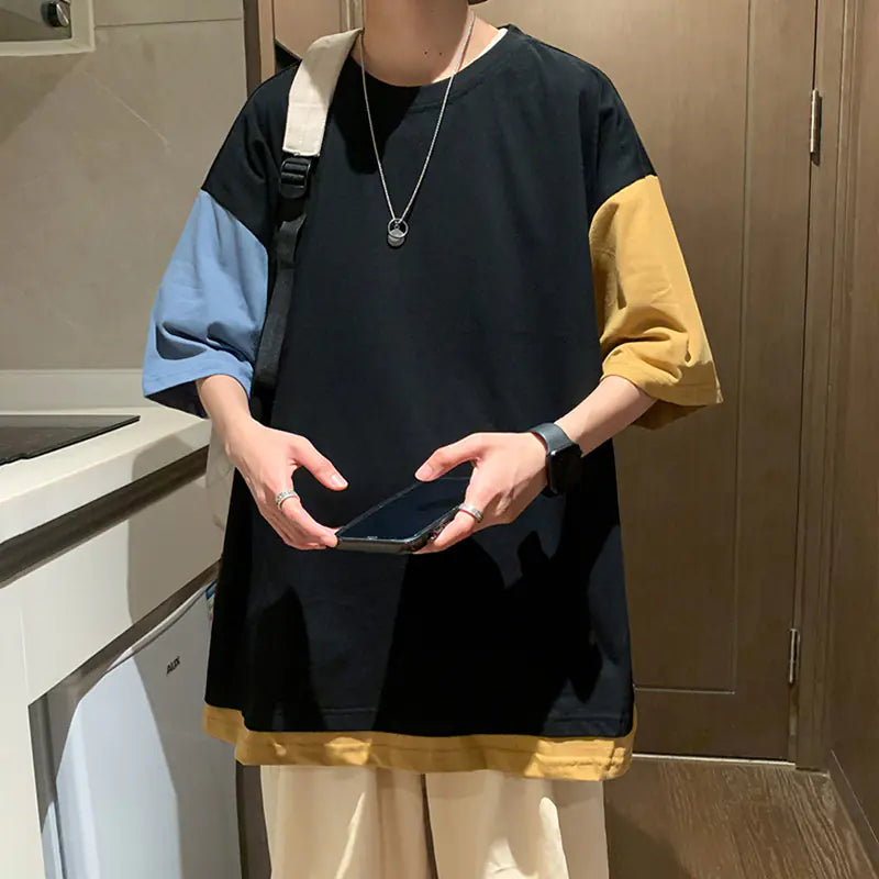 Oversized Patchwork High Street Summer T-Shirt for Men