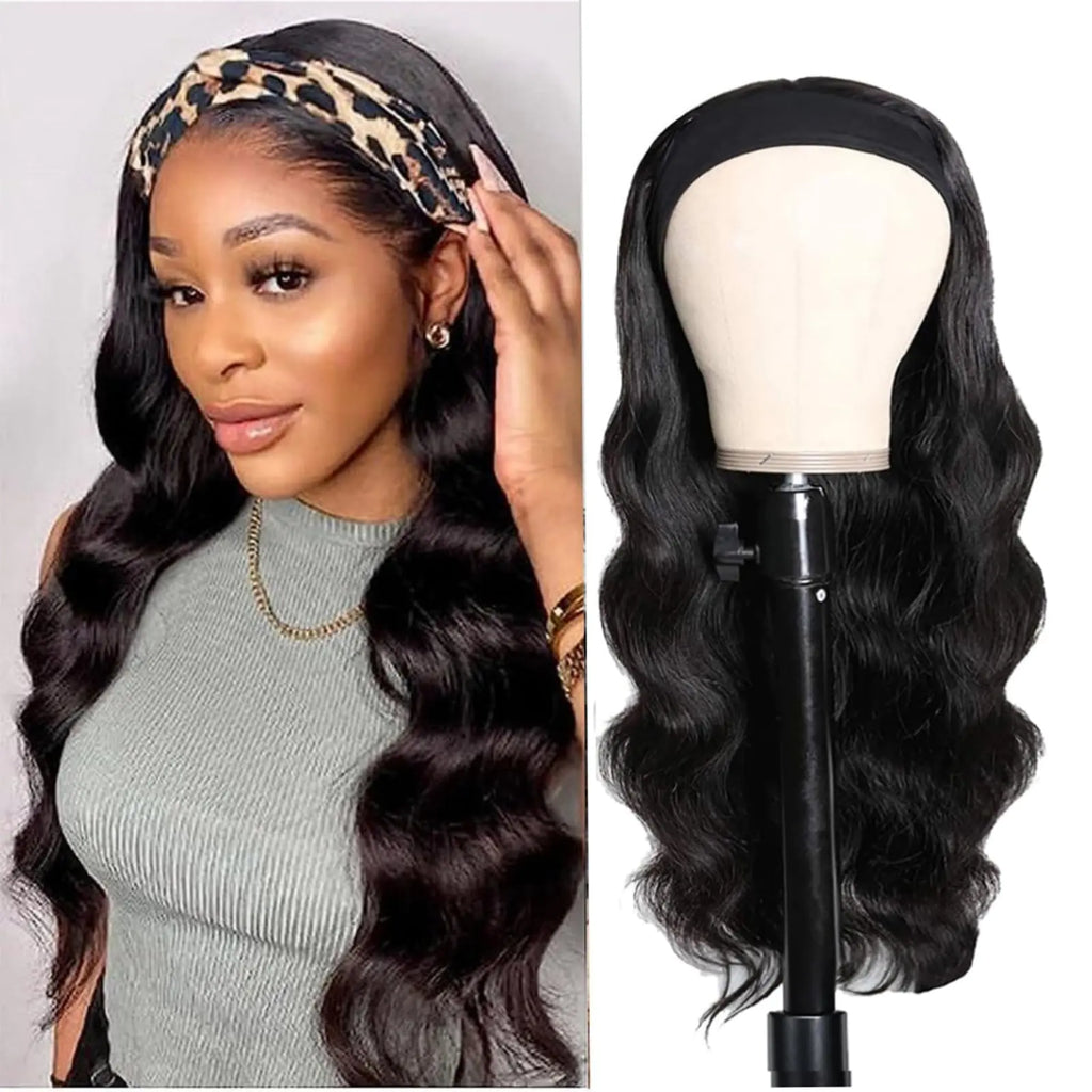 olimaruly Body Wave Headband Wig Human Hair Wigs for Black Women Headband Wigs Human Hair Glueless None Lace Front Wigs Machine Made Headband Wigs 150% Density (26 Inch Headband wig)