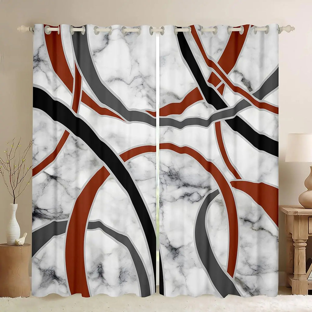Retro Circle Geometry Curtains Grey Marble Abstract Art Window Curtains Geometric Circle Swirl 30%-50% Blackout Curtains Boys Girls Modern Marble Aesthetic Window Treatments (2 Panels 38 X 45 Inch)