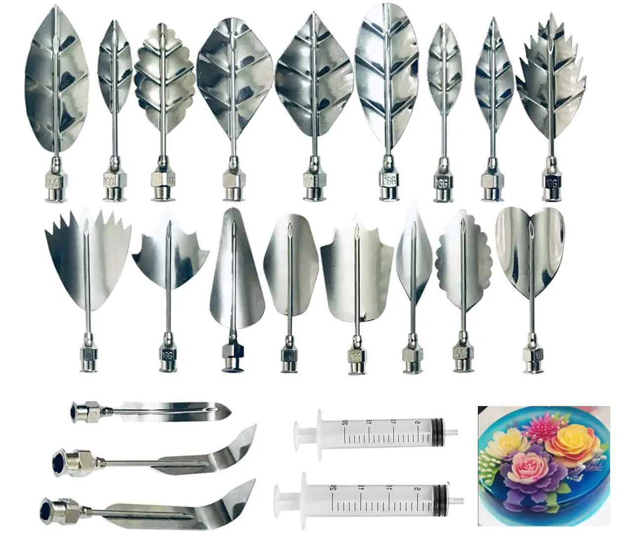 Gelatin Jelly Art Tools 3D Flower Cake Decorating Tool Set of 20 Piece DIY Needle Tips Pastry Tools