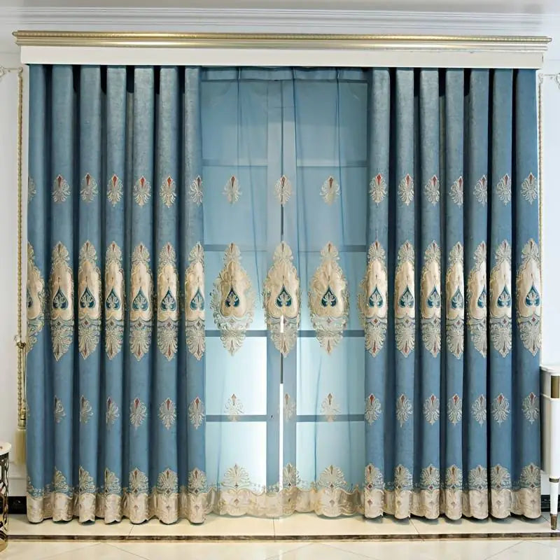 Luxury Flower Laser Patched Fleece Embroidery Curtains