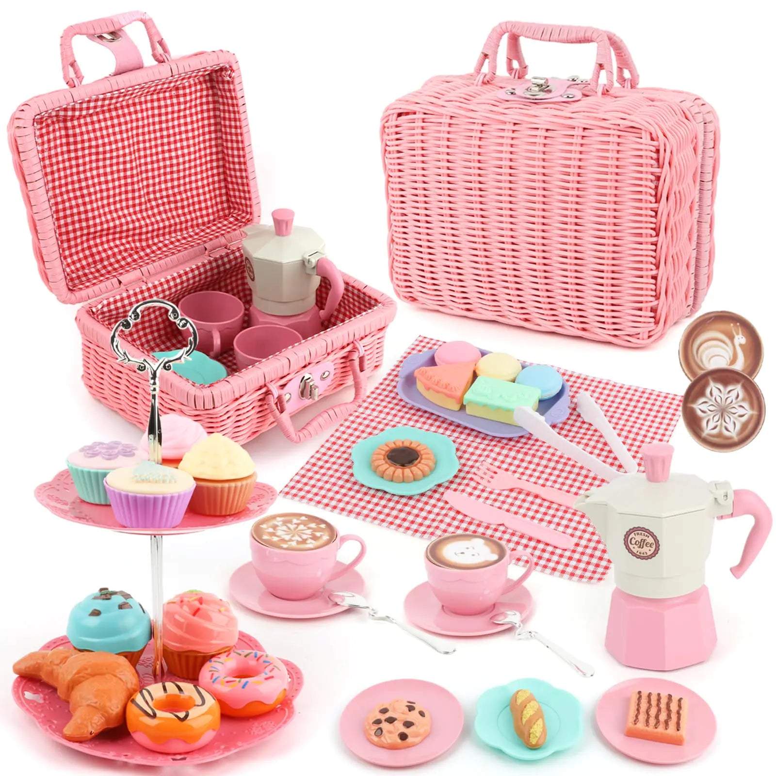Viwulute Afternoon Tea Toys Set Pretend Play Food Toys for Toddler Girls Party Tea Playset Toy Gifts for 3 4 5 6 Year Old Girl Boy Kids Toddlers