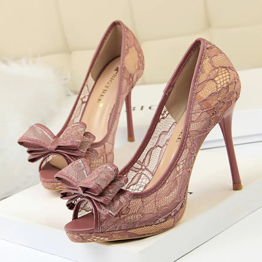 Lace High Heel Peep Toe Shoes for Women (Nightclub)