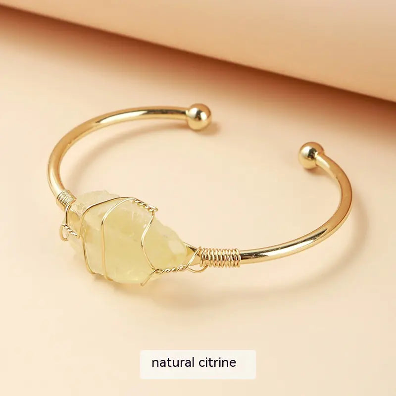 Natural Raw Gemstone Winding Gold Bracelet in Luxury Fashion