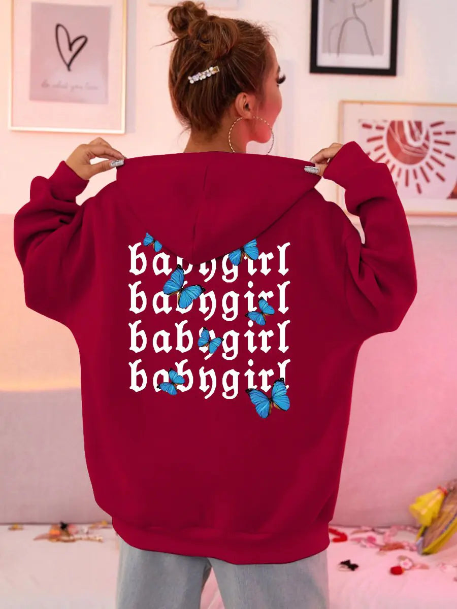 Simple Letter Print Zipper Cardigan for Women