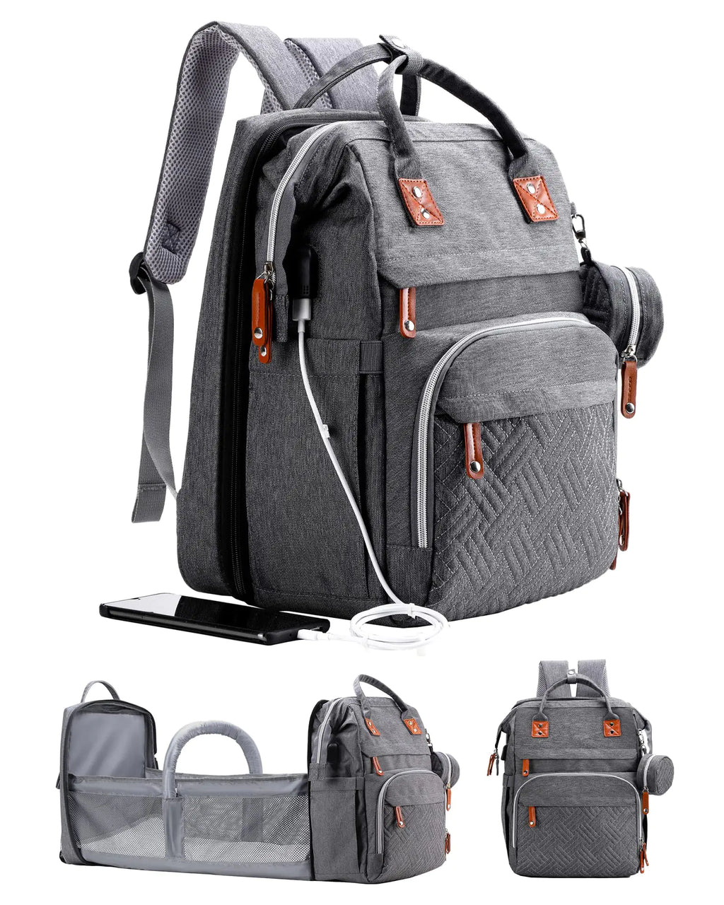 ISMGN Diaper Bag Backpack with Changing Station Extra Large Diaper Bag Multifunctional Diaper Bag Baby Bag Deep Gray