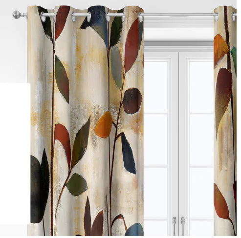 Watercolor Plant Leaves Grommet Curtains (2 Panels)
