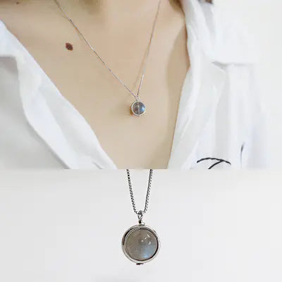 S925 Silver Handmade Necklace with Moonstone Box Chain
