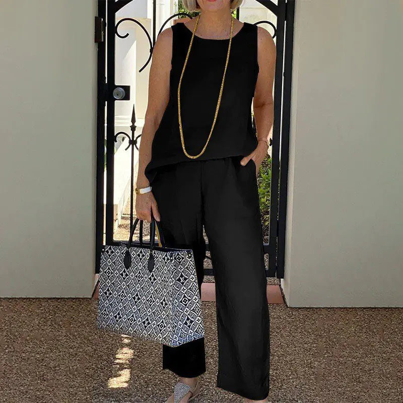 2024 Summer Cotton Linen Two-Piece Set for Women