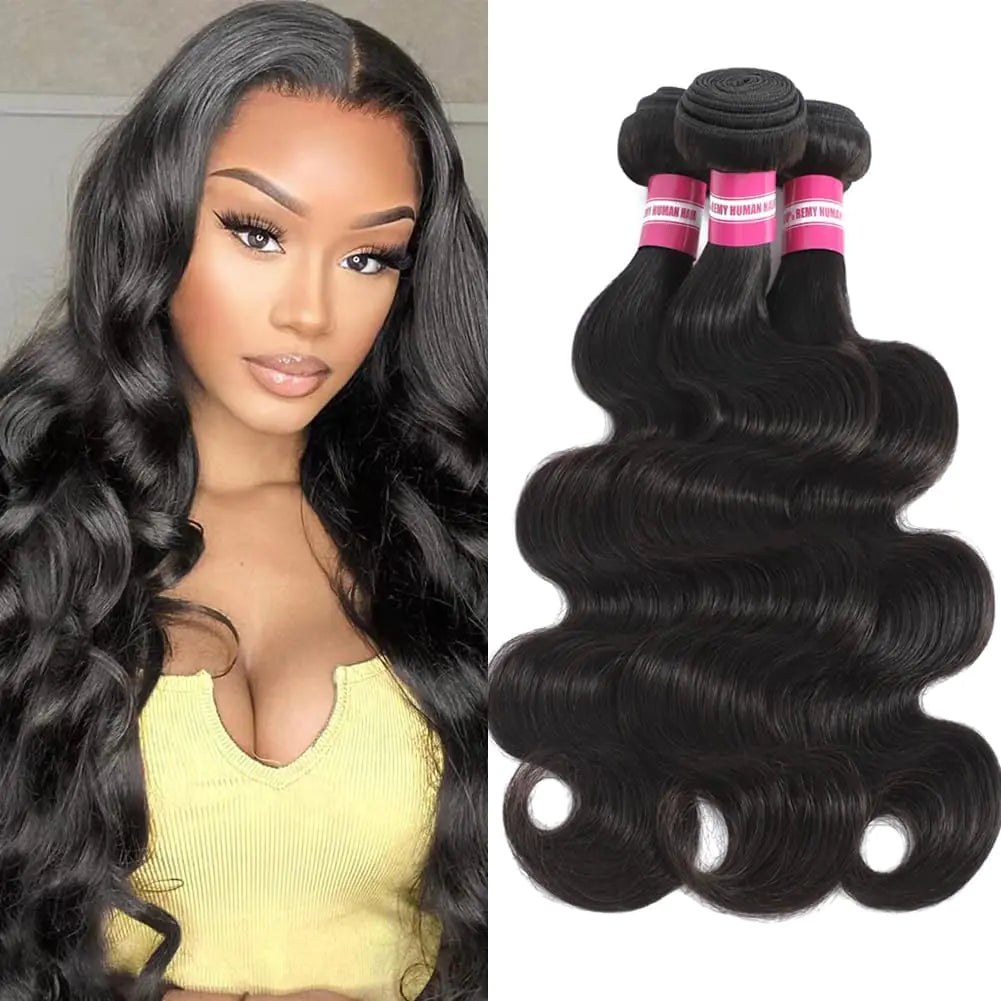Body Wave Bundles Human Hair 12A Bundles 100% Unprocessed Brazilian Virgin Hair Bundles 12 14 16 Inches Wavy Weave  3 Bundles Human Hair Natural Color