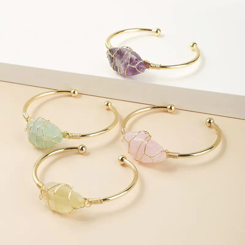 Natural Raw Gemstone Winding Gold Bracelet in Luxury Fashion
