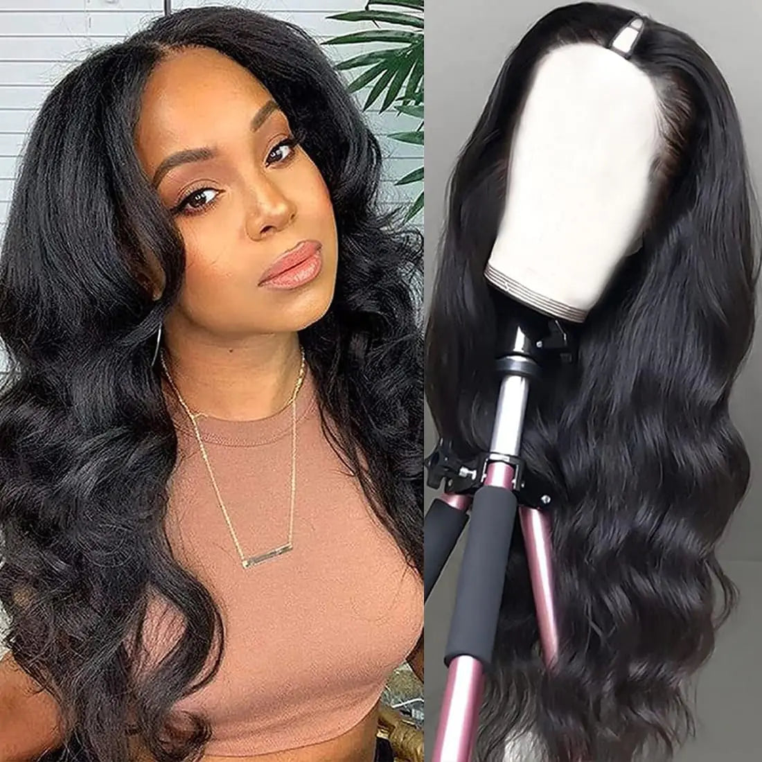 Dosacia V Part Wigs Body Wave Brazilian Virgin For Black Women U Part Glueless Head Clip In Half  V Shape No Leave Out Human Hair 180% Density 20In