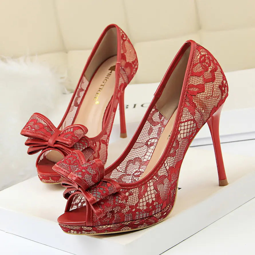 Lace High Heel Peep Toe Shoes for Women (Nightclub)
