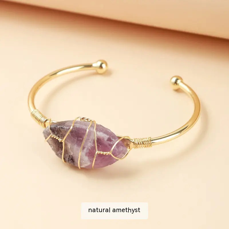 Natural Raw Gemstone Winding Gold Bracelet in Luxury Fashion